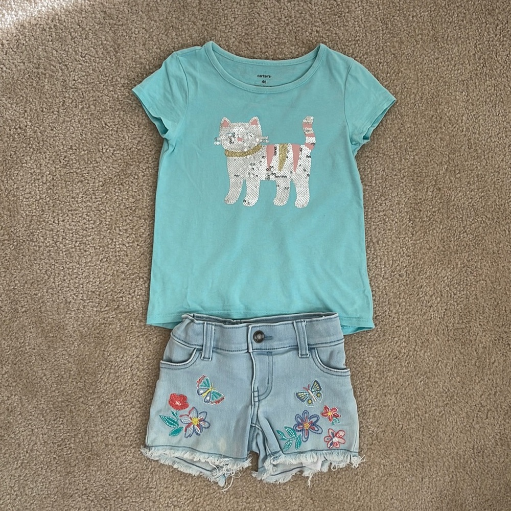 Girl’s t-shirt and jean shorts combo - Picture 1 of 1